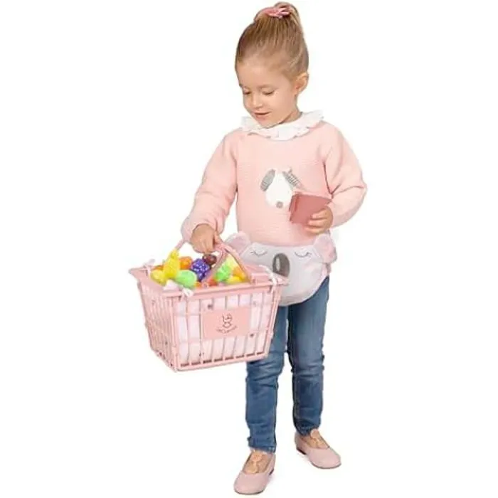Caddie de Supermarché - DE CUEVAS TOYS - 52179 - Rose et Blanc - 12 fruits jouets - Panier amovible-1