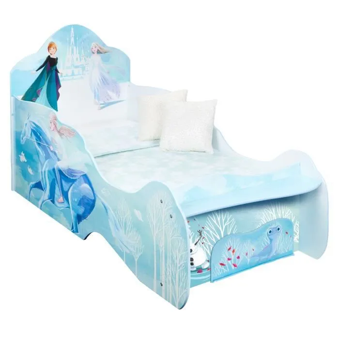 Disney La Reine des Neiges - Lit pour enfants avec étagère et tiroir de rangement sous le lit pour matelas 140cm x 70cm-0