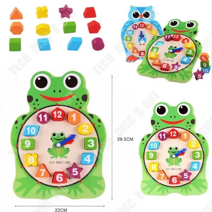TD® Horloge en grenouille pour enfants montre chiffre grenouille accessoire de jeu ludique apprentissage horaire amusant-3