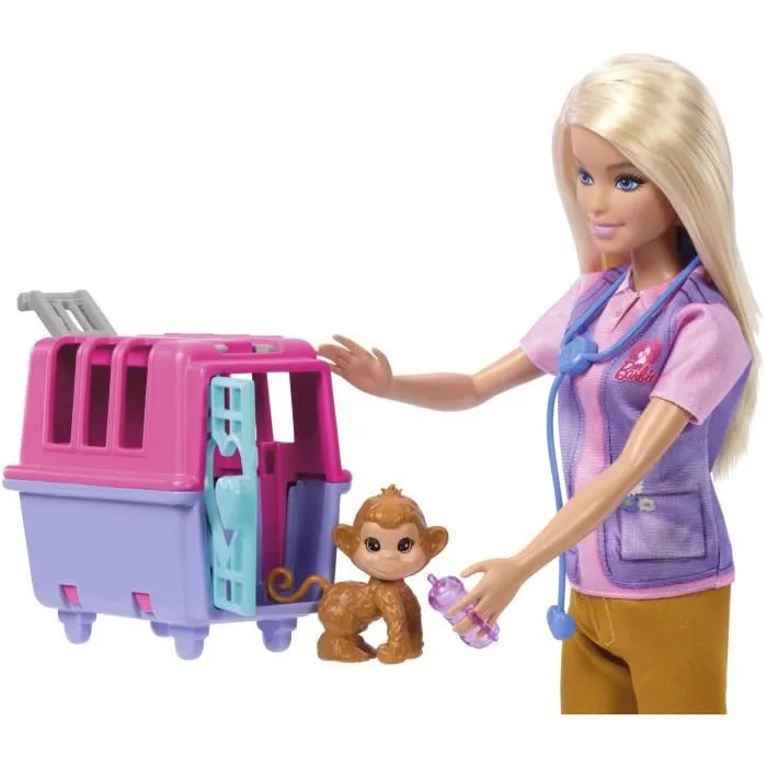 Barbie-Sauvetage d’Animaux-Coffret poupée blonde et accessoires HRG50-4