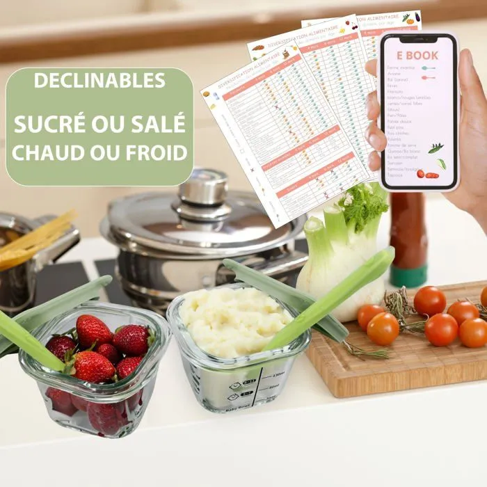 HELLO HIPPO® Lots de 6 Petit Pots en verre Bébé 180ml - Idéaux pour Compotes, Purées et Fruits, Hermétiques et Pratiques-3