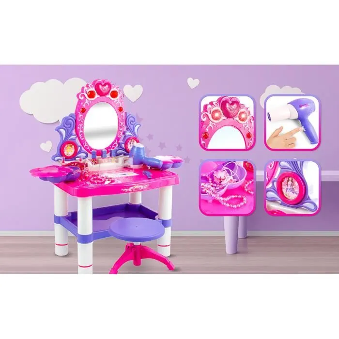 Coiffeuse Enfant - KINDERPLAY - KP2798 - Rose - Fonction de Lumière - Avec tabouret, lumière et son-1