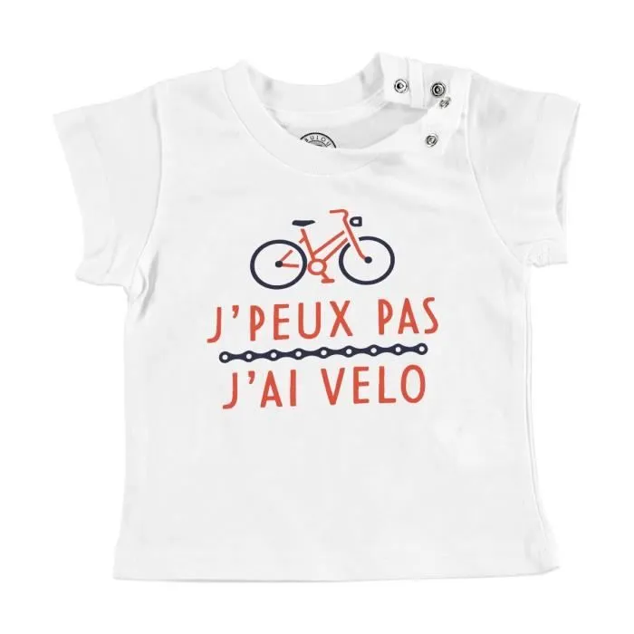 T-shirt Bébé Manche Courte Blanc J'Peux Pas J'ai Vélo Cyclisme VTT Route-0