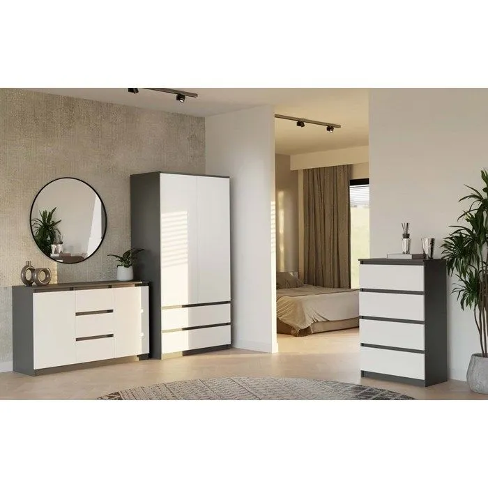 CAZAR - Commode 2 portes + 3 tiroirs - Dimensions : 75x120x40 - Buffet - Anthracite et Blanc-3