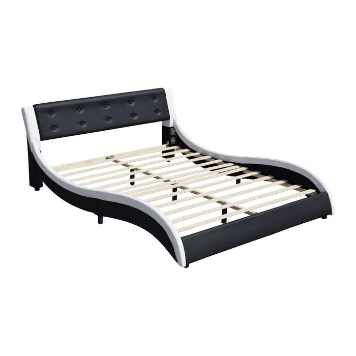 Lit Mathis 160x200 avec Sommier et Tête de Lit - Blanc et Noir - MATHIS BLANC ET NOIR-2
