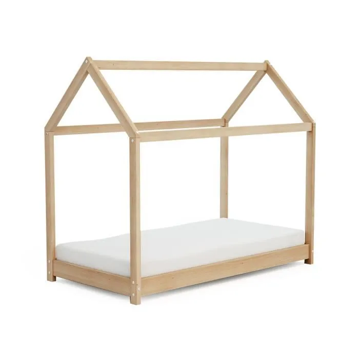 WEBABY - Lit bébé Cabane en bois - Brun - 70x140-0