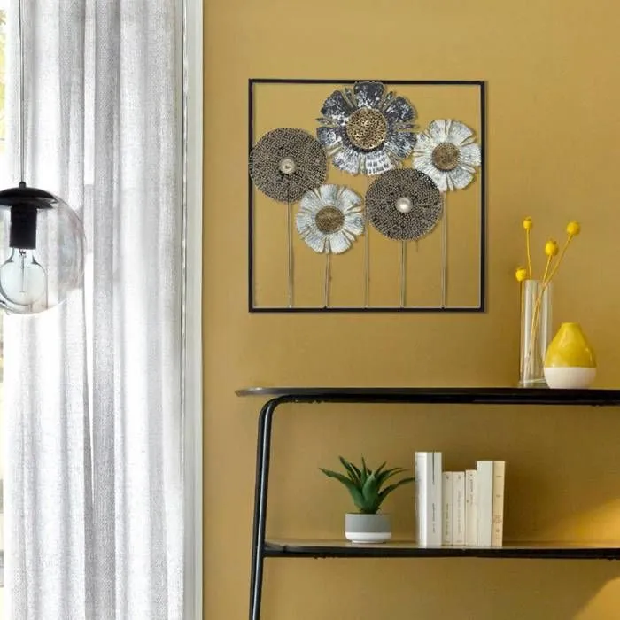 Déco murale "Fleurs" - métal 50x50 cm - Multicolore - Atmosphera createur d'interieur-3
