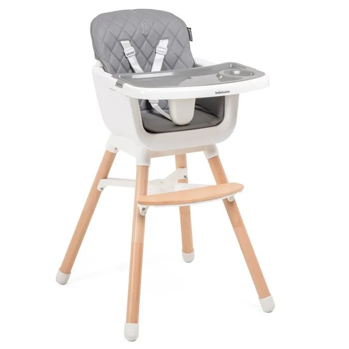 Bebelissimo - Chaise haute bébé 2 en 1 - Evolutive - Réglable - bois de Hêtre - PU cuir - gris foncé -HA-032 - new design-1