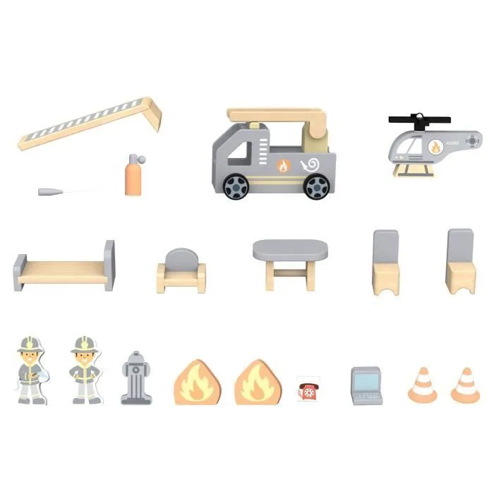 Caserne de pompiers en bois avec accessoires-2