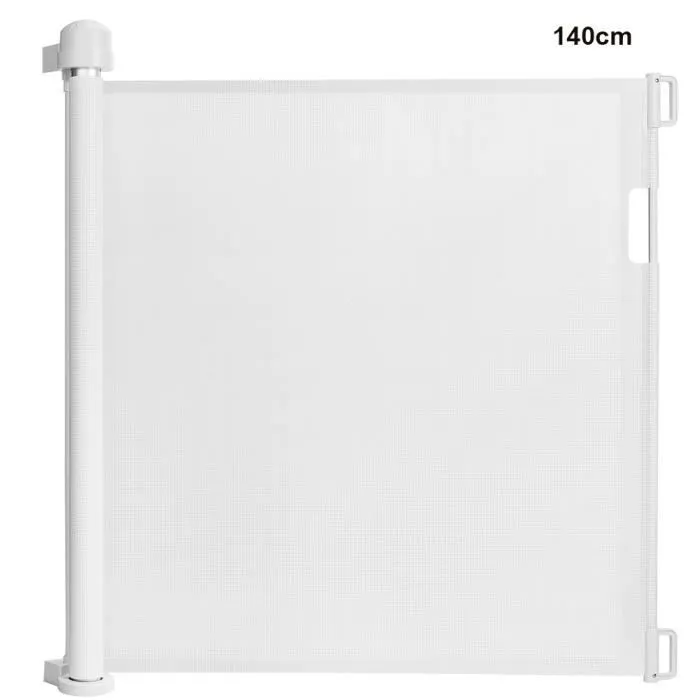 HENGMEI Barrière de Sécurité Rétractable pour Bébés (0 à 140 cm) Extensible et Enroulable d'Escaliers et Portes, Blanc-0