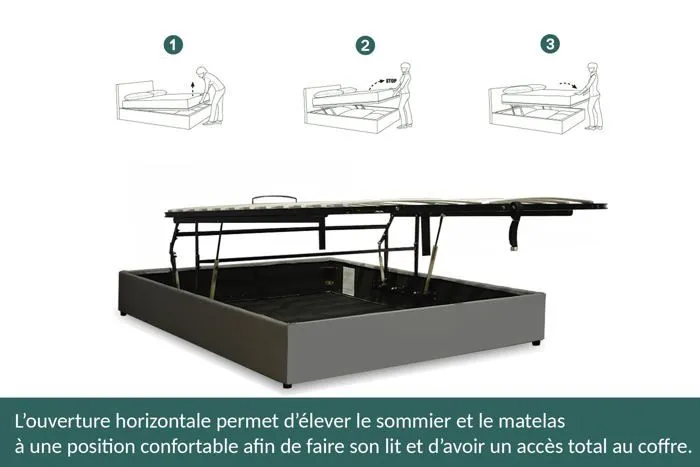 Lit Coffre Lounge 140 x 190 by Sampur | Gris | Grand Coffre de Rangement - Sommier à Lattes à Ouverture Horizontale - Design Moderne-2