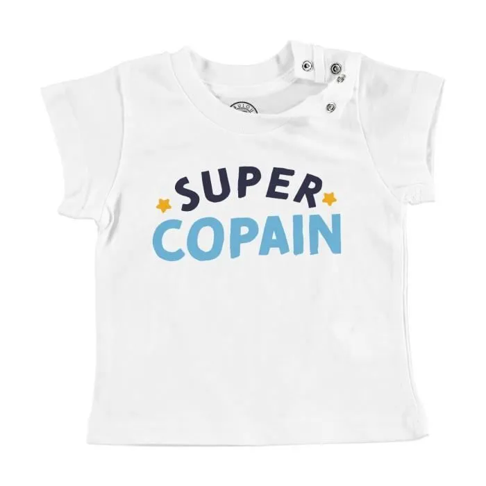 T-shirt Bébé Manche Courte Blanc Super Copain Meilleur Ami Enfant-0