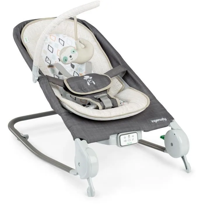 INGENUITY Transat bébé pliable massage ventre - Parker, Position fixe ou à bascule, vibrations, mélodies et arches d'éveil amovible-0