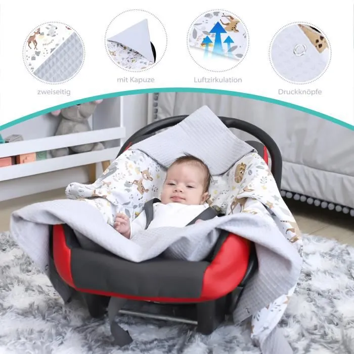 Bebeboutik Nid d Ange Couverture bebe pour auto l ete 90x90cm Nid d Ange bebe pour landau pour siege auto Gris