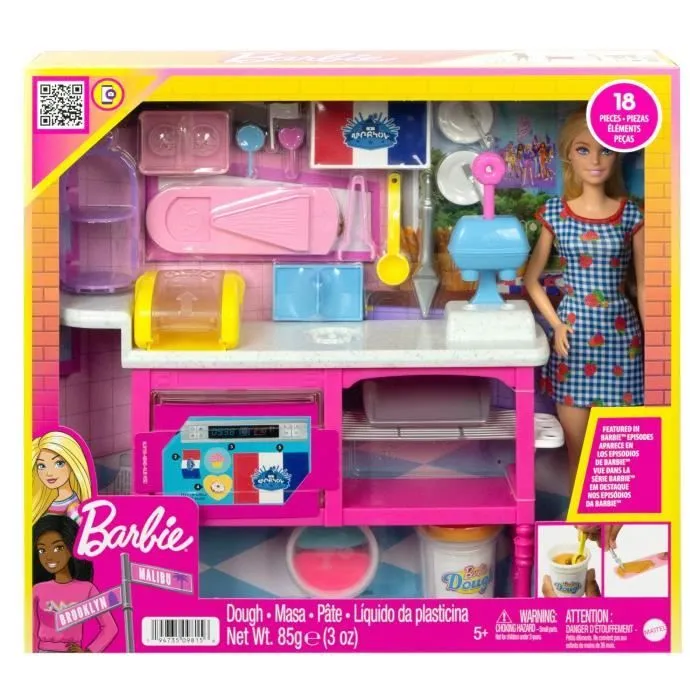 Barbie®-Barbie® Pâtisserie-Coffret poupée « Malibu » et 18 accessoires HJY19-1