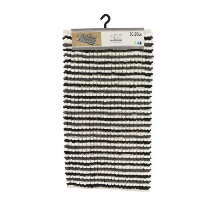 Tapis de salle de bain Tricolore Blanc Gris et Noir en Polycoton Boules 50 x 90 cm - TENDANCE-0