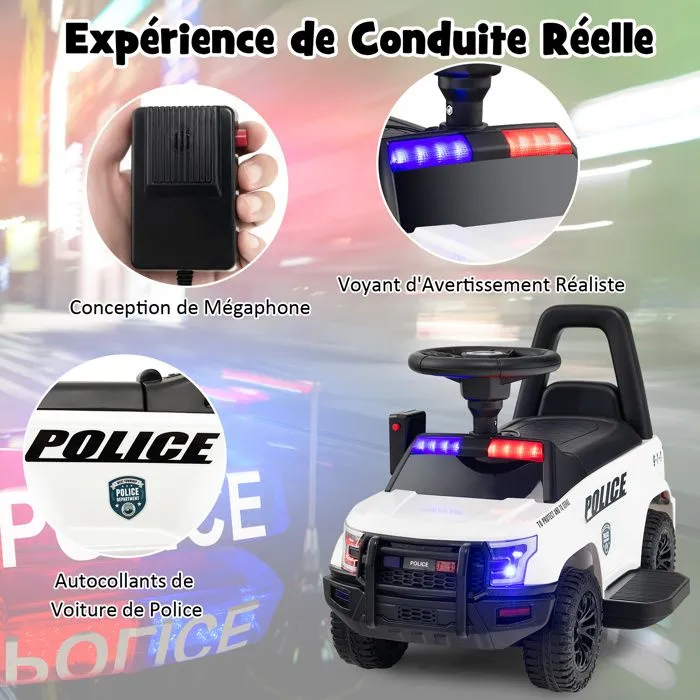 COSTWAY Porteur pour Enfants avec Mégaphone & Autocollant de Police, Musique, Stockage Caché, Jouet Educatif Baby Walker, Blanc-1