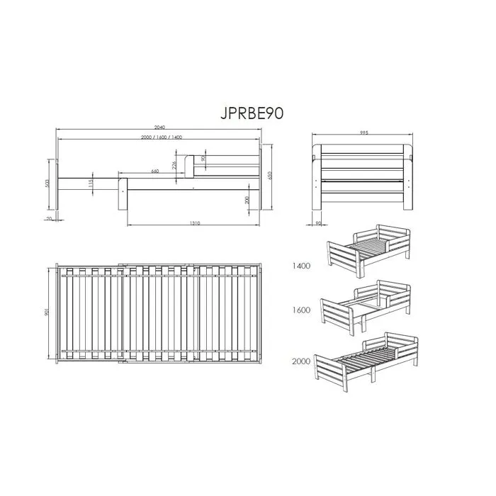 Lit évolutif enfant 90x140-160-200 cm + tiroir en pin blanc - VIPACK - JUMPY-2