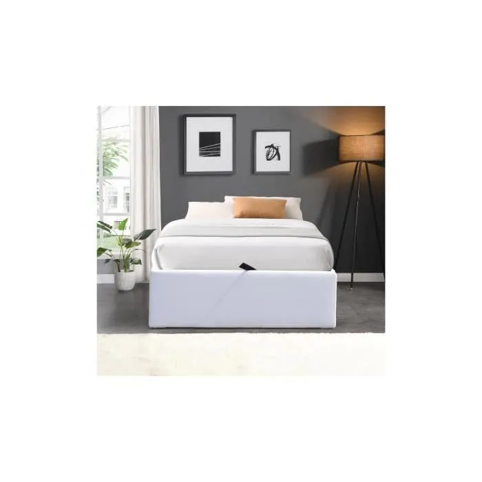 Lit Coffre - Loris - 90x190 cm - Blanc - Montage Rapide - 12 Lattes en MDF-2