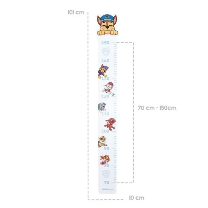 ROBA Pat Patrouille Toise en Bois - Échelle de 70 à 150 cm pour Enfant - Décoration de la Chambre Bébé - Motif Chiens - Bleu / Blanc-2