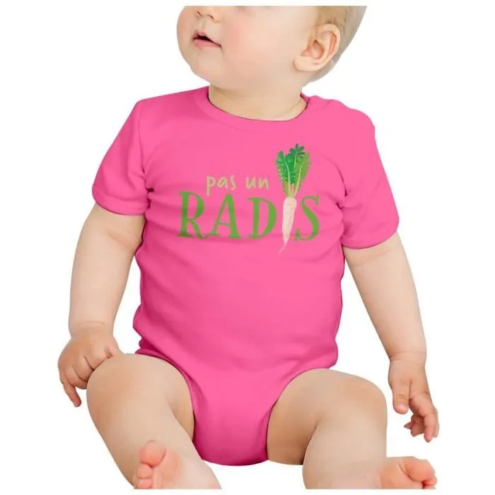 Body Bébé Manche Courte Rose Pas un Radis Humour Argent Légume Jardin-1