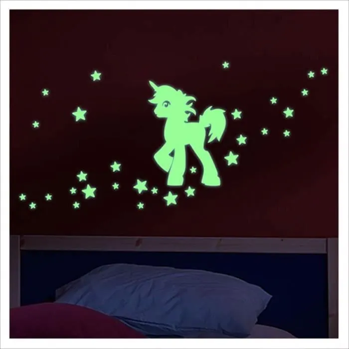 Ambiance Sticker Stickers Phosphorescent - Licorne et étoile - Bleu - 20 x 20cm - phos-ROS-A332-0