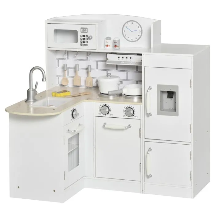 Cuisine bois jeu d'imitation - cuisine enfant - nombreux accessoires & rangements inclus - MDF pin blanc-0