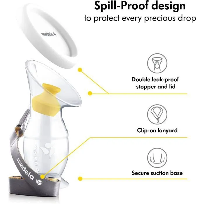 Medela recueil-lait en silicone pour mamans allaitantes, collecteur de lait en silicone, recueil-lait avec socle-ventouse et couverc-0