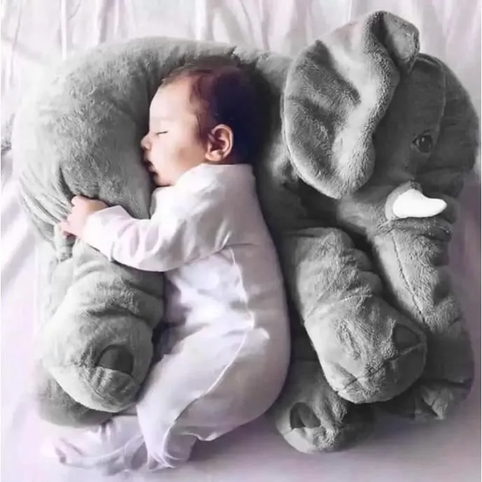 60cm Oreiller Elephant Poupée en Peluche pour dodo de bebe enfant Gris-3