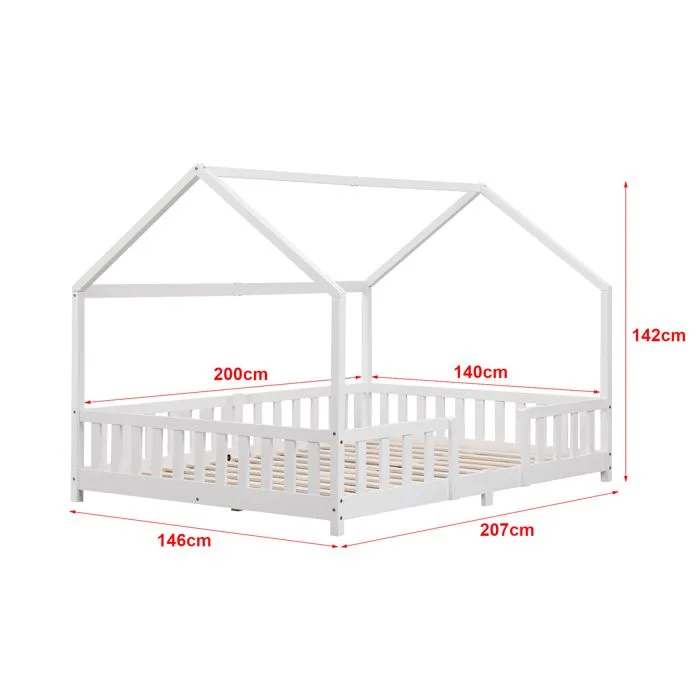 Lit d'enfant Forme Maison Sisimiut avec Matelas à Mousse à Froid 200 x 140 cm Blanc-2
