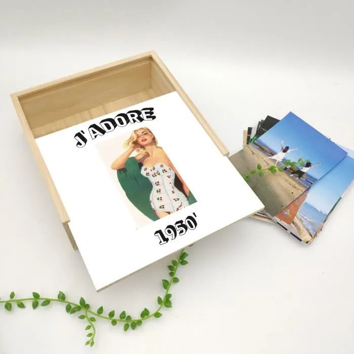 Boite Coffret en Bois - J'Adore 1950 Vintage Années 50 Retro Pin up (11 x 11 x 3,5 cm)-3