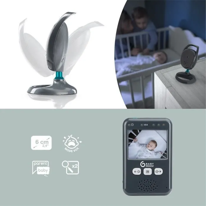 Babymoov Babyphone Caméra Essential, écran couleur 2,4", vision nocturne, portée 250m, multifonctions, kit mural-3