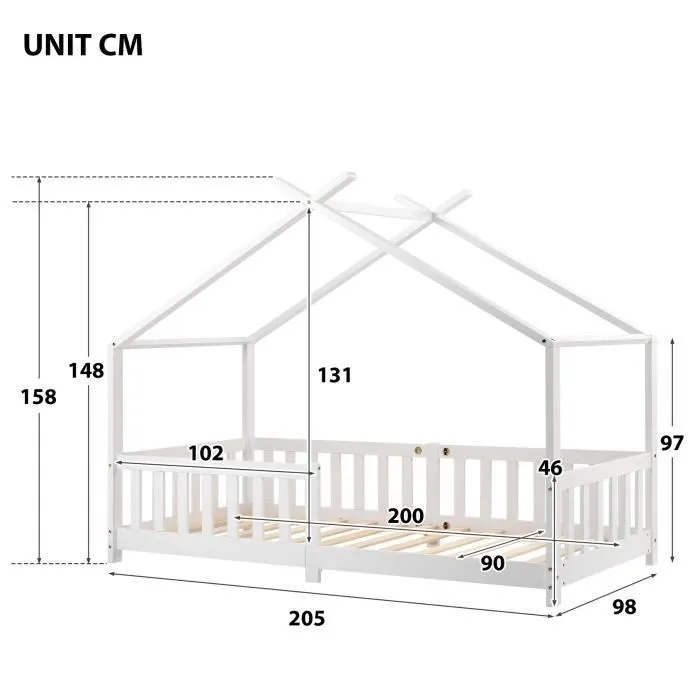 LIBERTE Lit cabane enfant, bois massif avec sommier à lattes 200x90cm-2