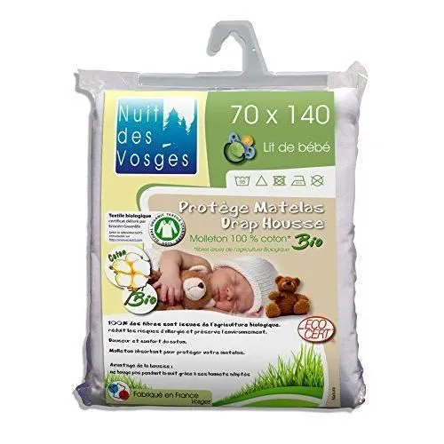 Nuit des Vosges Protège Matelas Molleton Bio pour Lit Bébé Coton Blanc 70 x 140 cm - 230142-0