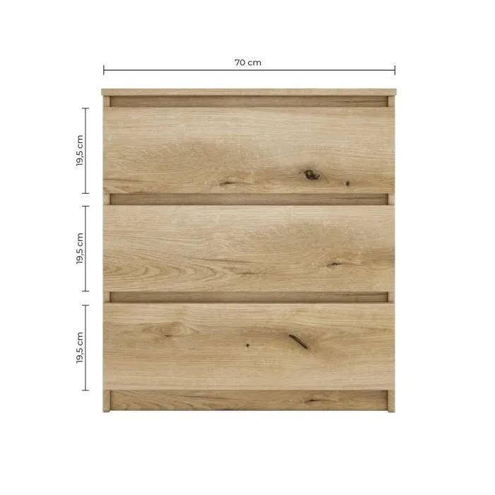Commode - ASTER - 3 tiroirs - 70x40x77cm - Aspect bois - Contemporain-2