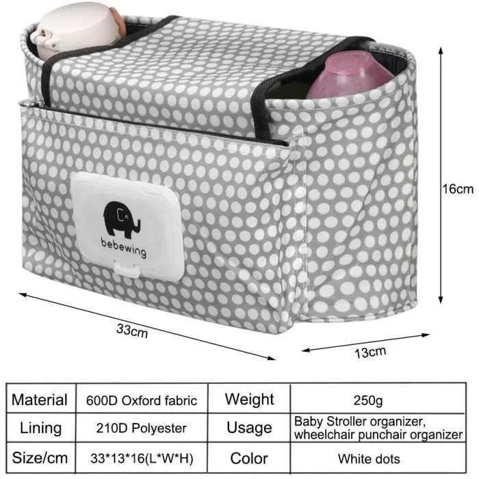 Sac de rangement universel pour poussette de bébé,Organiseur de poussette - Sac à langer universel multifonction ( Point blanc)-1