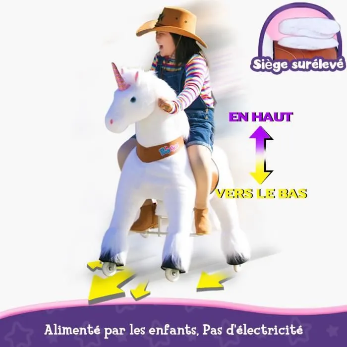 PonyCycle Modèle U Animal qui marche Peluche licorne blanche à roulettes avec frein Taille 5 pour 7 ans et plus Ux504-3