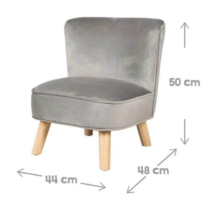 ROBA Fauteuil Enfant en Velours Lil Sofa - Style Scandinave - Pieds en Bois Massif - Gris-2