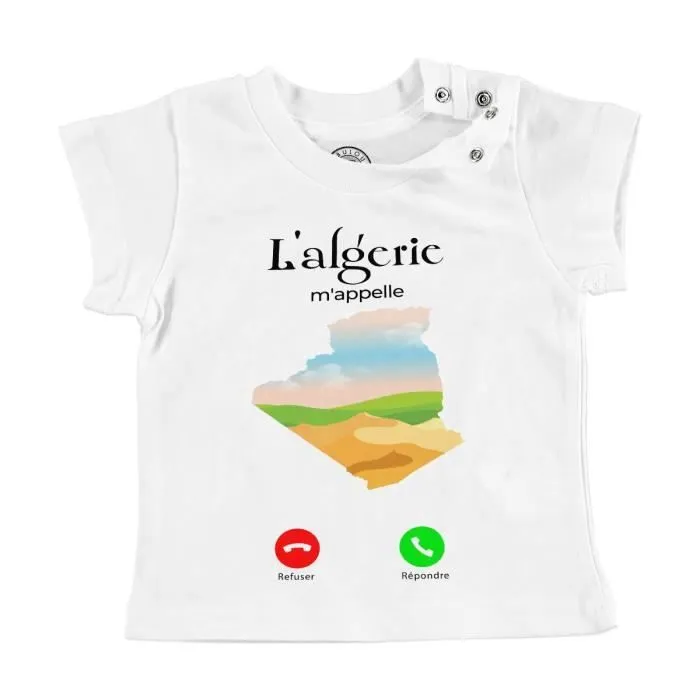 T-shirt Bébé Manche Courte Blanc L'Algérie M'Appelle Voyage Culture Tourisme-0