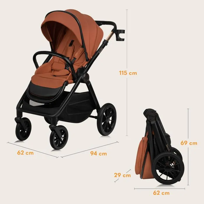 Poussette combinée 2en1 LIONELO Layla - Naissance jusqu'à 22kg - Pack poussette Duo, Nacelle, sac et accessoires - Marron-5