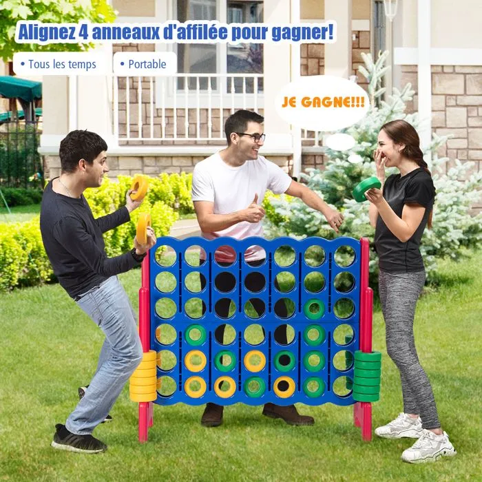 COSTWAY Jeux de Puissance 4 Géant Jeux de Société pour Familles en Ligne avec 42 Anneaux et Curseurs pour Redémarrage Rapide Rouge-3