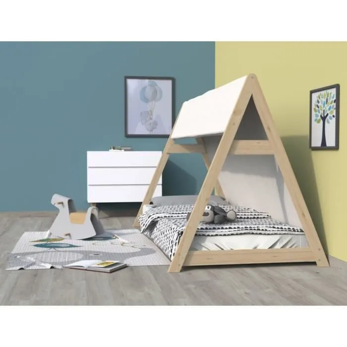 Lit cabane TIPI 90x190 + 1 toile + 1 sommier / Brut-0