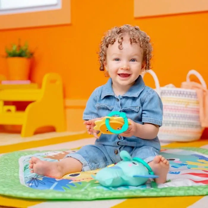 BRIGHT STARTS Tapis de sol éveil bébé évolutif pliable- Jungle Vert- arche avec jouets sensoriels et musicaux, miroir-2