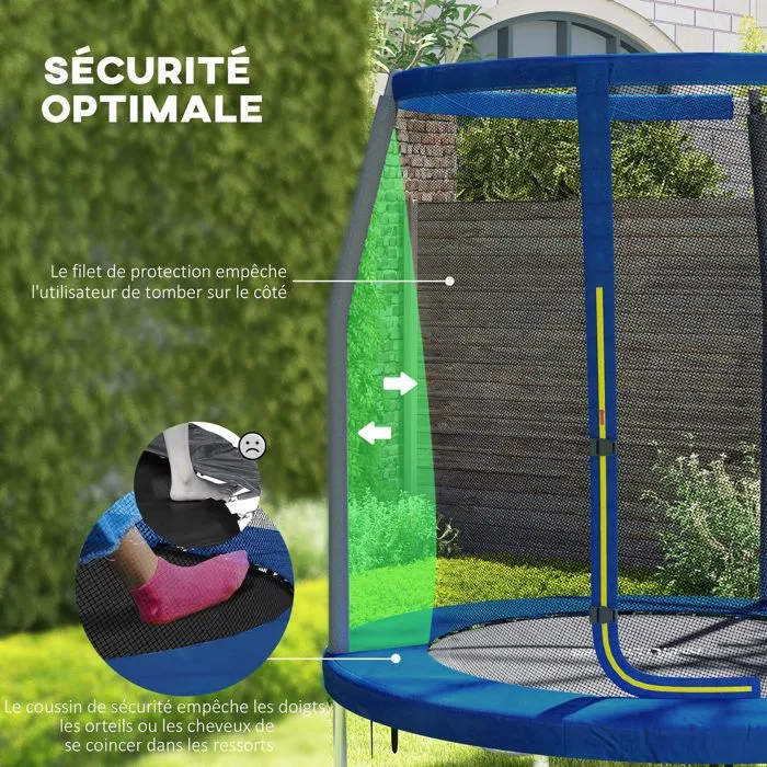 Trampoline pour enfant - trampolines de jardin - SPORTNOW - diamètre 183 cm - avec filet de sécurité - structure en acier - bleu-4
