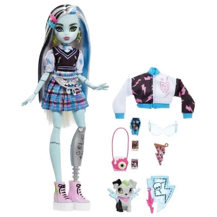 Monster High-Frankie Stein-Poupée avec animal, cheveux noirs et bleus HHK53-0