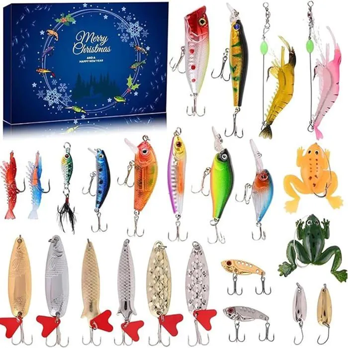 Calendrier de l'Avent Pecheur 2024,Compte à Rebours Festif avec 24 Leurres de Pêche Uniques - Cadeau Parfait pour Passionné de Pêche-0