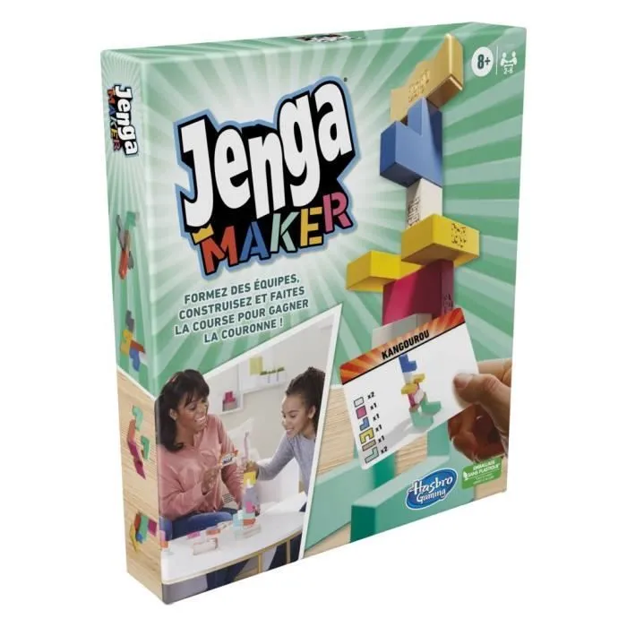 Jenga Maker, tour d'empilage avec blocs en bois massif véritable, jeu pour enfants, à partir de 8 ans, pour 2 à 6 joueurs-3