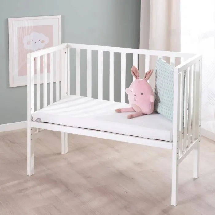 ROBA Berceau Cododo 2en1 Réglable "safe asleep®" 90 x 45 cm + Matelas + Barrière en Maille - Bois Laqué Blanc-1