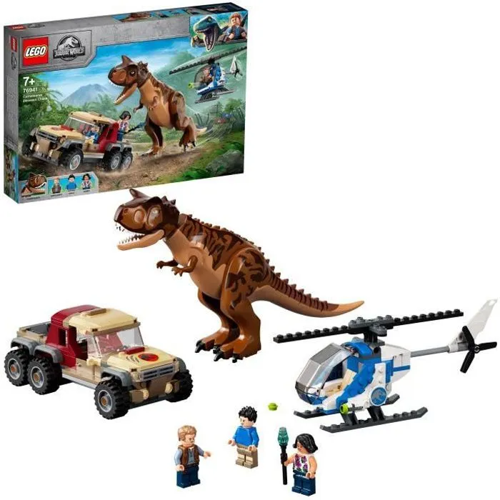 LEGO® 76941 Jurassic World La Chasse du Carnotaurus, Dinosaure Jouet Enfant +7 ans avec Hélicoptère et Pick-up