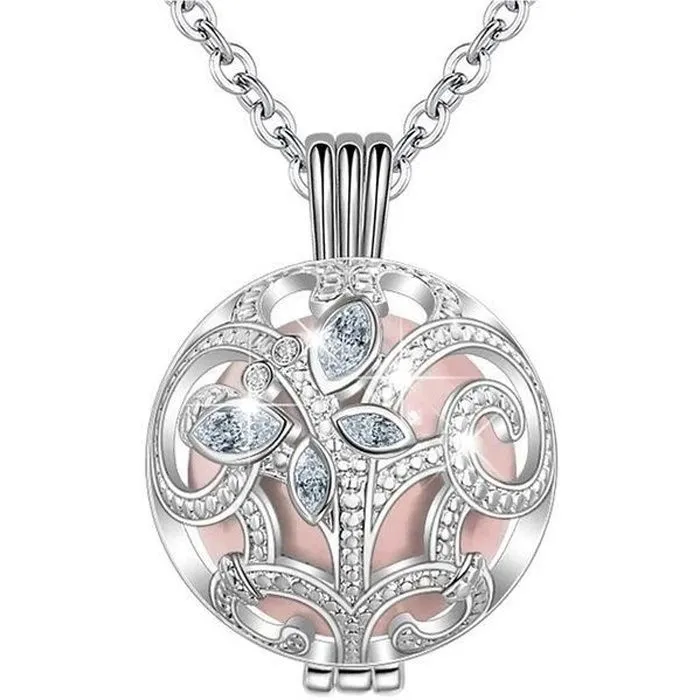 Bola de grossesse iris et papillon en cristaux boule rose * Longueur collier : 114 cm * Matière pendentif : Cuivre, plaqué argent-0